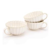 Ceramic Coffee Cups, 250 ml Small Coffee Cup with Handle, Espresso Cups Set of 3 for Hot Cold Drinks, Coffee Tea Mugs Embossed Chrysanthemum, Special Gifts for Friends, Dishwasher & Microwave Safe