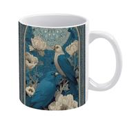 Ceramic Coffee Mug, 11oz Sturdy Mug with Printed Design Azure Birds Under Arch, Gift Idea for Men, Women, Mom, Dad, Anniversary, Wedding, Perfect for Home Or Office