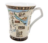 Ceramic Coffee Mug Ancient Egyptian Style Porcelain Large Cup for Coffee Tea Suitable for Home Life or Souvenir for Family Friends, 5 Kinds of Style 330ML (Beige and Blue)