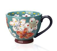 Ceramic Coffee Mug, Awanber Large Size Handcrafted Flower Coffee Milk Tea Cup - Best Christmas Birthday Gifts For Women - Mother's Day Gifts For Mom - Lake Blue