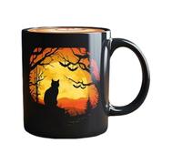 Ceramic Coffee Mug Black Cat, Halloween Funny Mysterious Coffee Mug - Festive Mug for Men Adults Milk Work Friends Juice Beer Children Women