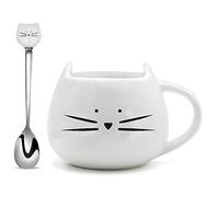 Ceramic Coffee Mug Coffee Mugs 11.8oz Funny Cute Cat Coffee Tea Milk Mug Cup Ceramic Cat Coffee Mugs and Cute Cat Spoons Set Best Gift for and All Holliday Special Day for Coffee,White Spoon-500ml