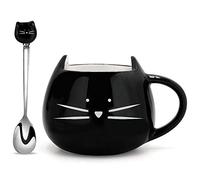 Ceramic Coffee Mug Coffee Mugs 11.8oz Funny Cute Cat Coffee Tea Milk Mug Cup Ceramic Cat Coffee Mugs and Cute Cat Spoons Set Best Gift for and All Holliday Special Day for Coffee,Black Spoon-500ml