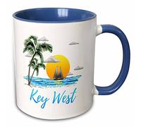 Ceramic Coffee Mug Nautical Sailing for Key West, Florida with Palm Trees and Sunset Coloured Porcelain Coffee Mug Modern Hot Drink Cup for Home Festive Hot Brew
