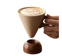 Ceramic Coffee Mug - Retro Cone Shaped Tea Cup, Vintage Stoneware Drinkware with Solid Wood Handle Base, Heat Resistant Matte Finish, Ideal for Home Workplace Cafe Kitchen Decor