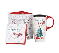 Ceramic Coffee Mug Tall Ceramic Cup with Lid and Matching Color Box.17 oz.Christmas Tree