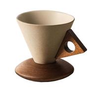 Ceramic Coffee Mug - Tapered Design, Natural Wood Insulated Handle, 12.5cm X 10.5cm Matte Finish, Heavy Duty Heat Resistant Stoneware - for Home Office & Lattes