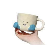 Ceramic Coffee Mug with Feet, Cute Smiling Face Design, White and Brown, Novelty Gift for Home Decoration (3)