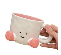 Ceramic Coffee Mug with Feet, Cute Smiling Face Design, White and Brown, Novelty Gift for Home Decoration (4)