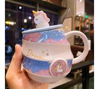 Ceramic Coffee Mug with Lid & Spoon, Cute Unicorn Ceramic Coffee Tea Cup - 3D Unicorn Topper, Twisted Body Design, Perfect Breakfast Mug for Coffee, Tea, and Gifts (Blue)