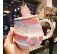 Ceramic Coffee Mug with Lid & Spoon, Cute Unicorn Ceramic Coffee Tea Cup - 3D Unicorn Topper, Twisted Body Design, Perfect Breakfast Mug for Coffee, Tea, and Gifts (Pink)