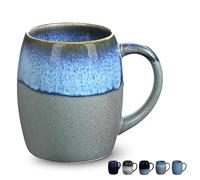 Ceramic Coffee Mugs,20 Oz Coffee Cups Ceramic with Large Handle,Big Heavy Beer Tea Mug for Office and Home,Retro Glazed Pottery Mugs Handmade for Women Men,Dishwasher and Microwave Safe,Glacier Blue
