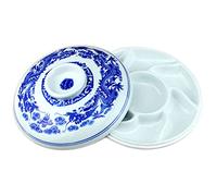 Ceramic Color Palette with Lid, Calligraphy Ink and Chinese Painting Paint Box, Blue and White Dragon Pattern 7 Grid Plum Blossom Plate.