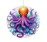 Ceramic Colorful Octopus Christmas Ornament 3 Inch Round Hanging Ornaments Double Sided Holiday Tree Decoration for Xmas Wreath Gift Tag Party Favor Wedding Keepsake Souvenir Home Decor