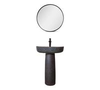 Ceramic Column Basin Vanity Vessel Sink, 2-Pieces Floor Standing Style Frosted Sink with Single Faucet Hole (Color : 002) (004 One Size)