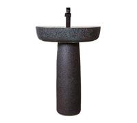 Ceramic Column Basin Vanity Vessel Sink, 2-Pieces Floor Standing Style Frosted Sink with Single Faucet Hole (Color : 002) (002 One Size)