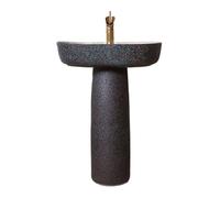 Ceramic Column Basin Vanity Vessel Sink, 2-Pieces Floor Standing Style Frosted Sink with Single Faucet Hole (Color : 002) (003 One Size)