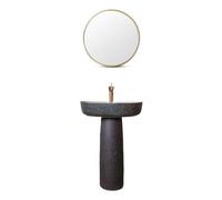 Ceramic Column Basin Vanity Vessel Sink, 2-Pieces Floor Standing Style Frosted Sink with Single Faucet Hole (Color : 002) (005 One Size)