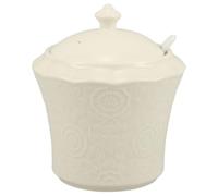 Ceramic Condiment Pot Nordic Kitchen Jar with Lid and Spoon, 400ml | 12.5x9x9cm Size, Keeps Ingredients Fresh, Decor-Friendly Design for Restaurant Countertop and Sauces