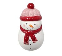 Ceramic Cookie Jar with cookies. with Lid Textured Knit Pattern Decorative Storage Container Airtight Design Ideal for Biscuits Snacks Kitchen Countertop Ornament. (single (snowman))