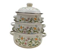 Ceramic Cooking Pot ， 3X Enamel Stockpots with Lid Flat Bottom Pots Gifts(Style B)