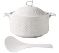 Ceramic Cooking Pot - Large Soup Tureen with Lid, Porcelain Serving Bowl with Handle and Ladle for Easy Serving