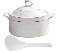 Ceramic Cooking Pot - Large Soup Tureen with Lid, Porcelain Serving Bowl with Handle and Ladle, Perfect for Soups and Stews