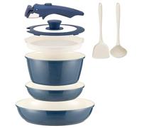 Ceramic Cookware Set Non Stick 8Pcs Pots and Pans Set Detachable Handle Induction Kitchen Cooking Set with Frying Pans Oven Dishwasher Safe, PFAS/PFOA Free, Navy