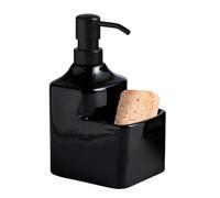Ceramic Countertop Soap Dispensers with Sponge Holder,2-in-1 Liquid Hand and Dish Soap Dispenser Pump Bottle and Sponge Holder,Countertop Organizer for Kitchen Sink and Bathroom-Black