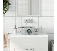 Ceramic Countertop Washbasin, Grey Blue, Oval, 47 x 33 x 13 cm, Handmade, Durable and Scratch-Resistant for Bathroom Washbasin, Elegant Design, Easy to Clean