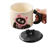 Ceramic Couple Mug, Cute Ceramic Cat Mug - Cat Couple Mug with Lid, Engagement Coffee Cups with Lid for Tea, Milk, Hot or Cold Drinks and C