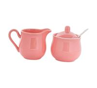 Ceramic Cream and Sugar Set with Lid and Spoon - Coffee Serving Set, Creamer Jug and Sugar Bowl for Kitchen or Dining Table- Pink