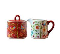 Ceramic Cream & Sugar Set, Sugar Bowl with lid & Spoon, Milk Jug & Sugar Jar, Coffee Serving Set, Sugar & Creamer Set for Home Use, Wedding, Gift(Milk Jug+Sugar Bowl)