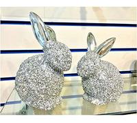 ceramic Crushed Diamond beautiful silver pair set of bunny rabbit sparkle bling ornament