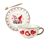 Ceramic Cup and Saucer Set, 9.5oz / 280ml Teacup with “I Love You” Message, Cute Gnome Design Saucer, Valentine’s Day Gift for Her or Him, Romantic Tea & Coffee Cup Set