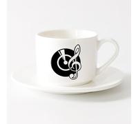 Ceramic Cup for Home and Office Records Music Notes DJ Cool （6oz/175ml） for Coffee, Soup, Tea, Milk, Latte, hot Cocoa, Ladies, Men，Sets Tea Cup with Saucers (White)