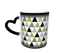 Ceramic Cup Lime Green Gray Black Triangles On White Coffee Mug Funny Color Change Travel Mug Ceramic Heat Sensitive Cup 330ml