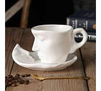 Ceramic Cup with Human Face Design, 100ml Kiss Coffee Cup with Tray, Suitable for Serving Coffee, Milk, Iced Tea, Cappuccino, Juice, and Other Beverages, A Unique Modern Cup (White)
