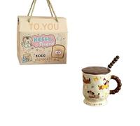 Ceramic cute dachshund goblet household fresh drinking utensils with lid-three dachshunds+lid+spoon+ box