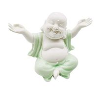 Ceramic Cute Laughing Buddha Ornament Small Buddha Statue Creative Crafts Dolls Ornaments Gift Classic Delicate Arts and Tea Accessories 5.51x3.54x3.54 Inch