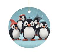 Ceramic Cute Penguins Christmas Ornament 3 Inch Round Hanging Ornaments Double Sided Holiday Tree Decoration for Xmas Wreath Gift Tag Party Favor Wedding Keepsake Souvenir Home Decor