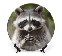 Ceramic Cute Raccoon Decorative Plate for Wall Hanging 7inch Large Bone China Dinner Plates with Display Stand Porcelain Art Dish for Home Kitchen Office Wedding Gift Farmhouse Decor