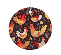 Ceramic Cute Rooster Chickens Christmas Ornament 3 Inch Round Hanging Ornaments Double Sided Holiday Tree Decoration for Xmas Wreath Gift Tag Party Favor Wedding Keepsake Souvenir Home Decor