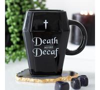 Ceramic Death Before Decaf Black Coffin Shaped Coffee Mug - Boxed Witch