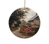 Ceramic Decorations Rustic Apples Orchard With Wooden Crates Printing Christmas Hanging Ornaments Vintage Souvenir For Friends Anniversary Kids