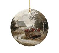 Ceramic Decorations Rustic Old-Fashioned Wagon Filled With Flowers Personalised Christmas Hanging Ornaments Art Ornaments For Family Party Friends