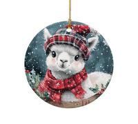 Ceramic Decorations Snow Alpaca Art Christmas Hanging Ornaments Circle Christmas Tree Ornaments For Friends Family Lover