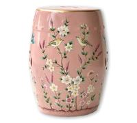 Ceramic Decorative Garden Stool Outdoor Drum Side Table, Glazed Plant Stand Chinoiserie Ceramic Drum Stool for Indoor Outdoor Patio, Hand-Painted Accent Table Fully Assembled(Lightpink)