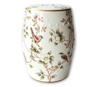Ceramic Decorative Garden Stool Outdoor Drum Side Table, Glazed Plant Stand Chinoiserie Ceramic Drum Stool for Indoor Outdoor Patio, Hand-Painted Accent Table Fully Assembled(Ivory White)