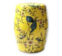 Ceramic Decorative Garden Stool Outdoor Drum Side Table, Glazed Plant Stand Chinoiserie Ceramic Drum Stool for Indoor Outdoor Patio, Hand-Painted Accent Table Fully Assembled(Lemon Yellow)